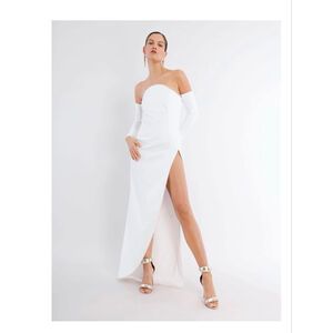 Women's BCBGMAXAZRIA White Strapless Dress with Slit Size 6